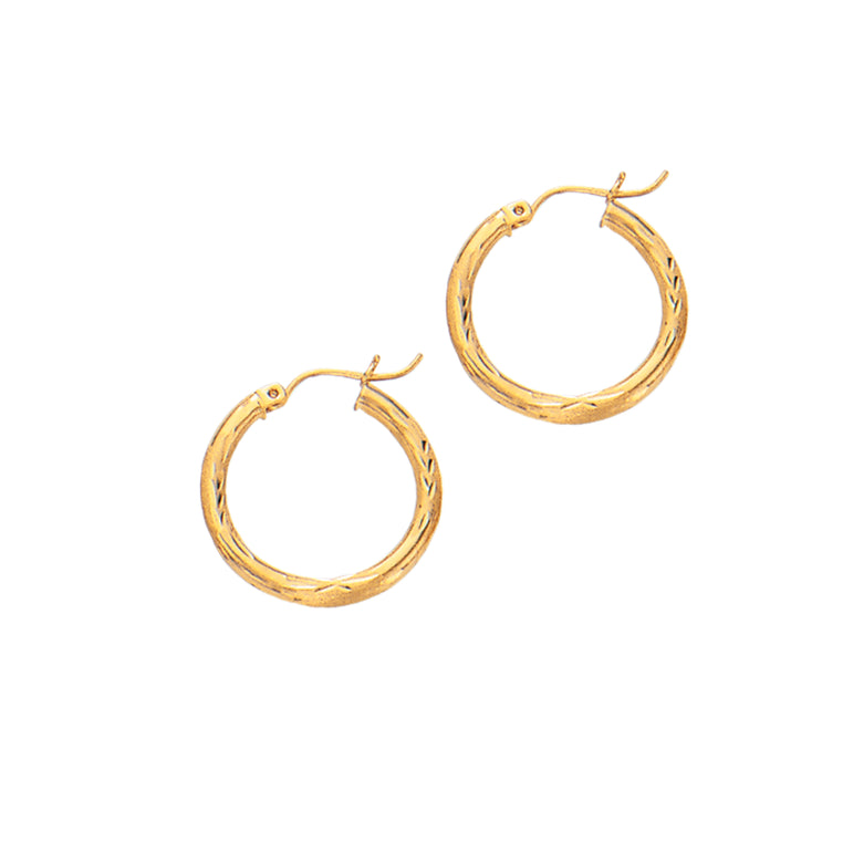 10K Gold 2x15mm Diamond Cut Hoop Earring-Yellow | Hinged