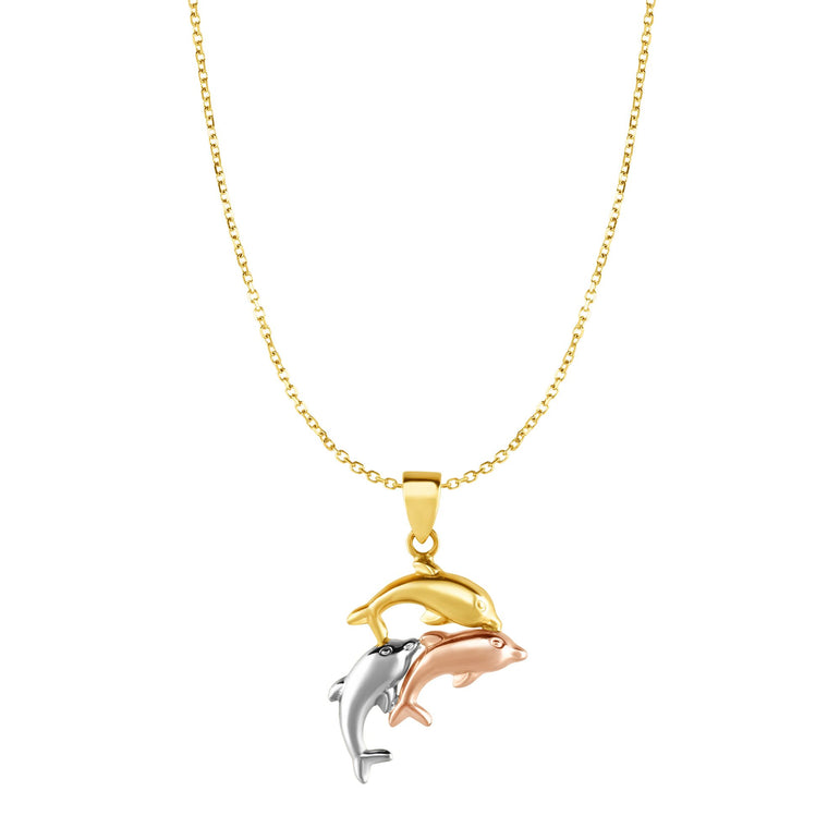10K Gold Dolphin Necklace-Tri-color | Lobster