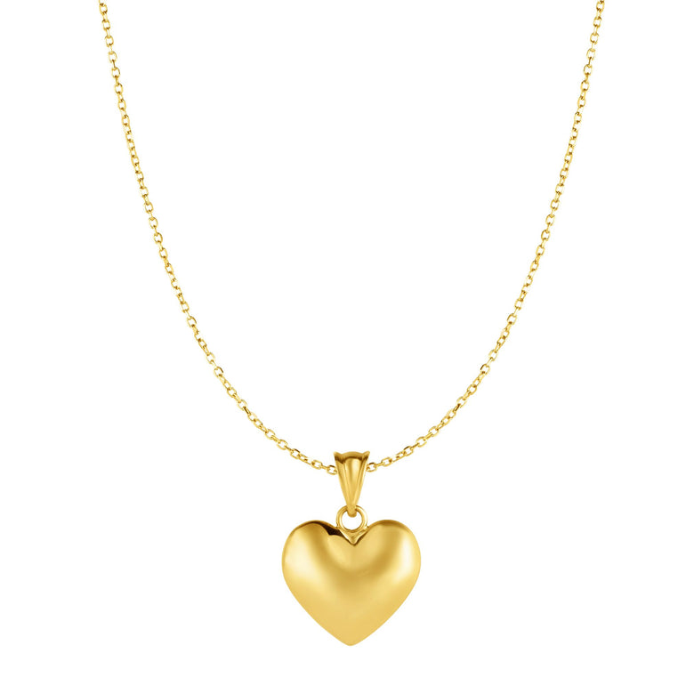 10K Gold Puffy Heart Necklace-Yellow | Lobster