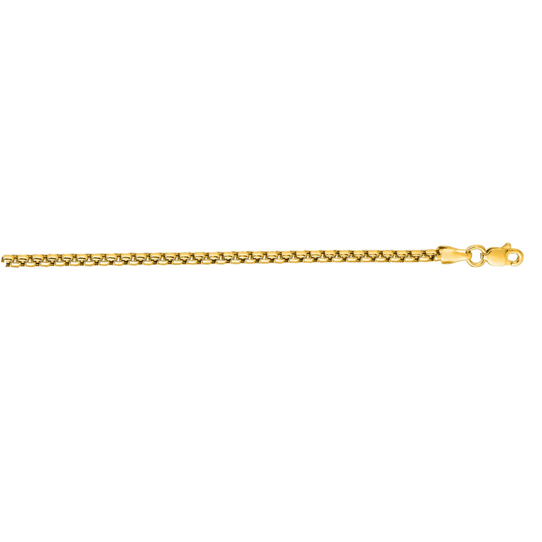 10K Gold 1.6mm Solid Round Box Chain -Yellow | Lobster