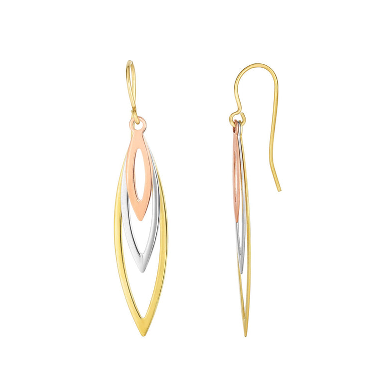 10K Gold Drop Earring-Tri-color | Euro Wire