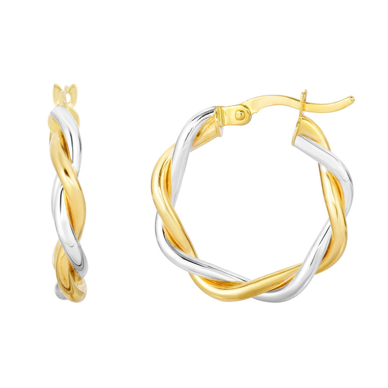 10K Gold Polished Twist Hoop Earring-Two-tone | Hinged