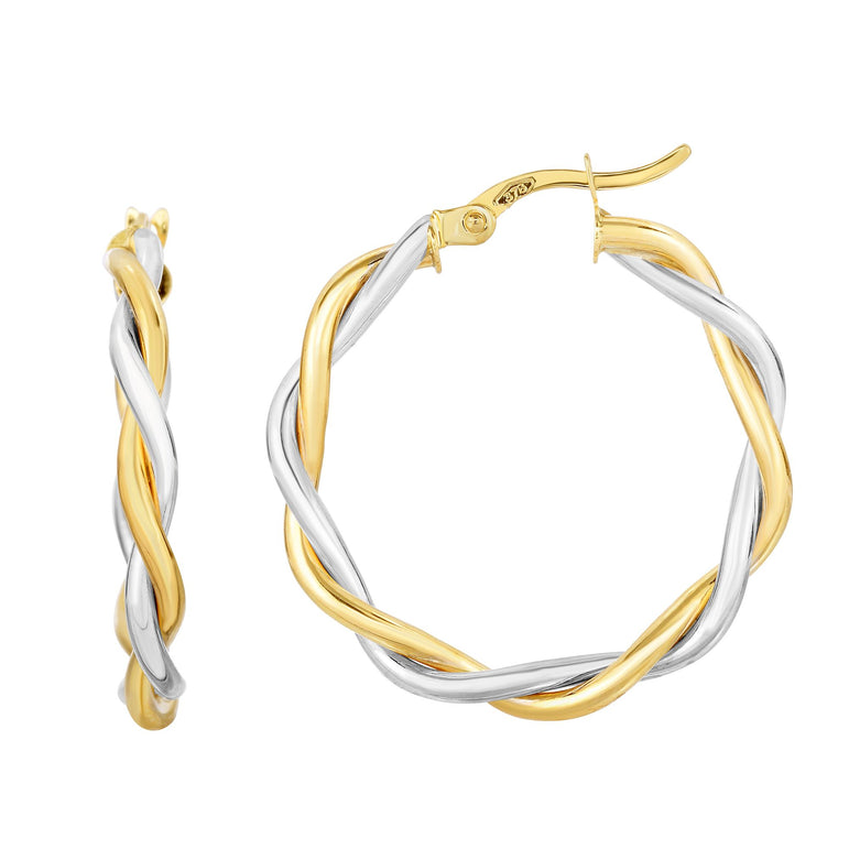 10K Gold Medium Poished Twist Hoop Earring-Two-tone | Hinged