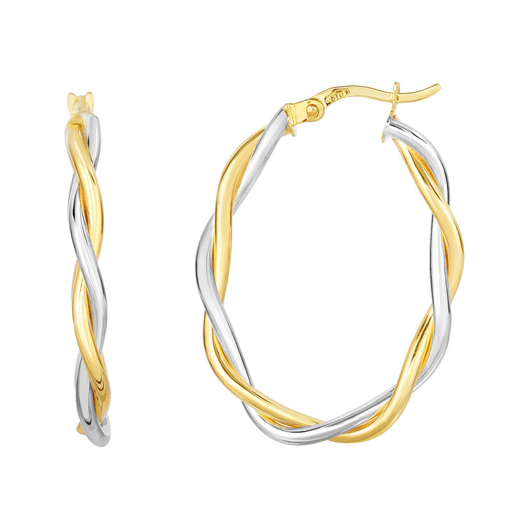 10K Gold Oval Polished Twist Hoop Earring-Two-tone | Hinged