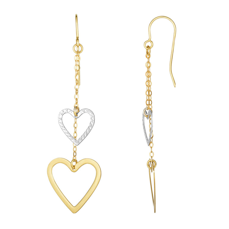 10K Gold Double Heart Drop Earring-Two-tone | Euro Wire