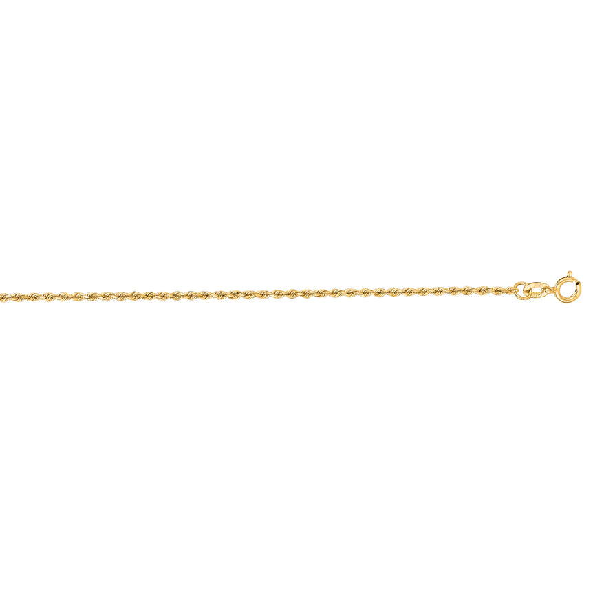 10K Gold 1.4mm Solid Diamond Cut Royal Rope Chain-Yellow | Spring Ring