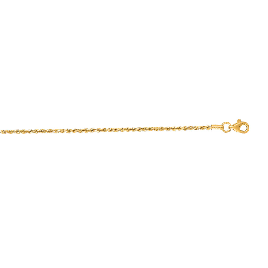 10K Gold 1.6mm Solid Diamond Cut Royal Rope Chain-Yellow | Pear Shaped Lobster