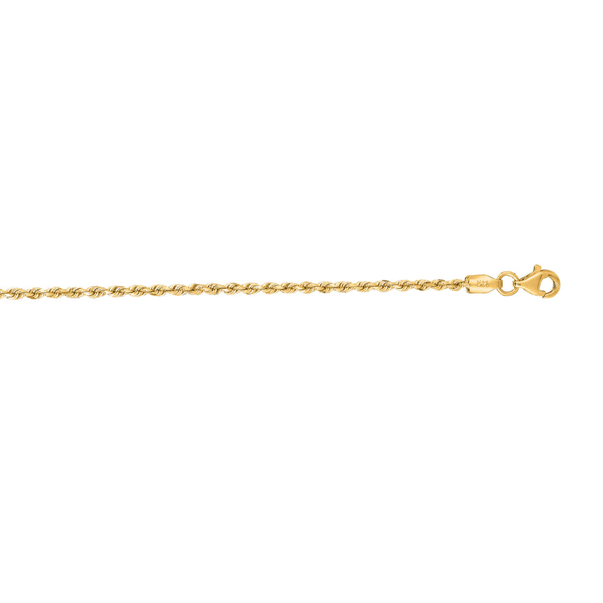 10K Gold 1.8mm Solid Diamond Cut Royal Rope Chain-Yellow | Spring Ring