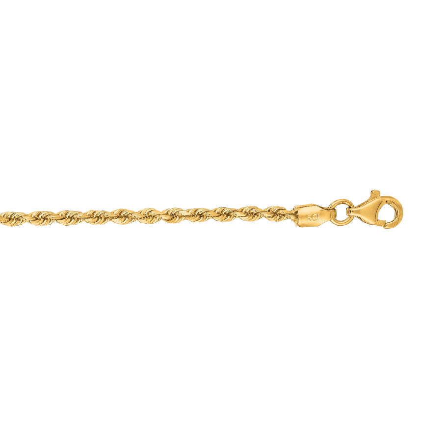 10K Gold 2mm Solid Diamond Cut Royal Rope Chain-Yellow | Pear Shaped Lobster