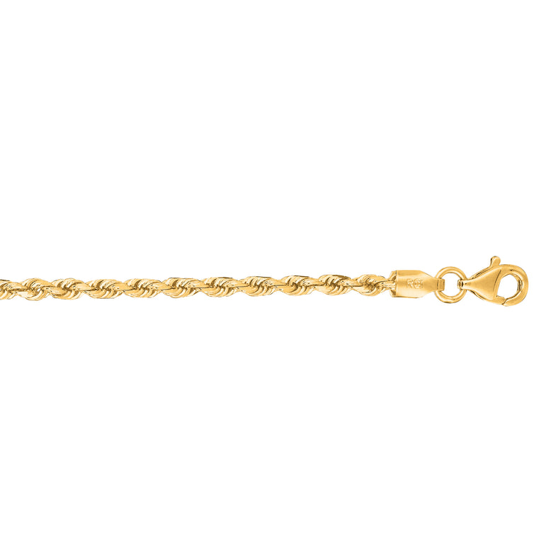 10K Gold 2.5mm Solid Diamond Cut Royal Rope Chain -Yellow | Pear Shaped Lobster