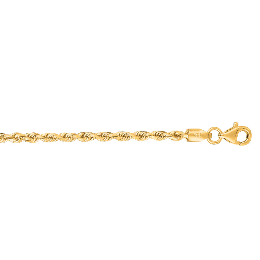 10K Gold 2.5mm Solid Diamond Cut Royal Rope Chain -Yellow | Pear Shaped Lobster