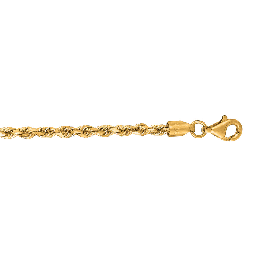 10K Gold 2.75mm Solid Diamond Cut Royal Rope Chain -Yellow | Pear Shaped Lobster