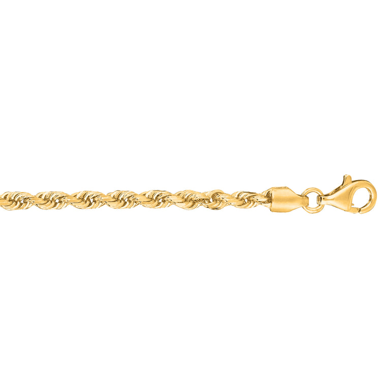 10K Gold 3.0mm Solid Diamond Cut Royal Rope Chain -Yellow | Pear Shaped Lobster