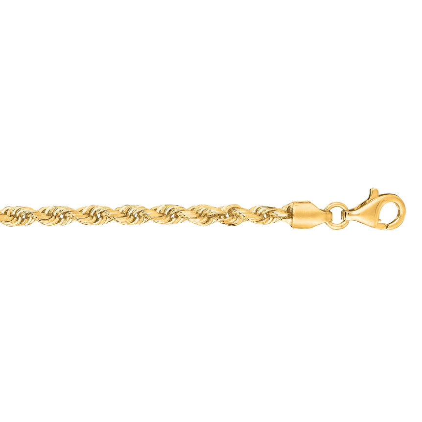 10K Gold 3.0mm Solid Diamond Cut Royal Rope Chain -Yellow | Pear Shaped Lobster
