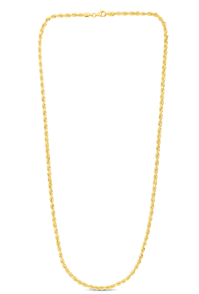 10K Gold 3.5mm Solid Diamond Cut Royal Rope Chain -Yellow | Pear Shaped Lobster