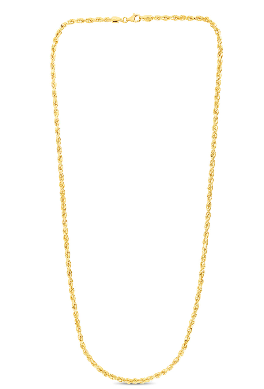 10K Gold 3.5mm Solid Diamond Cut Royal Rope Chain -Yellow | Pear Shaped Lobster