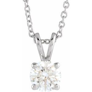 14K White  5/8 CT Lab-Grown Diamond Solitaire 16-18" Necklace-Lab-Grown Diamond-5.2Mm :: 5/8 Ct