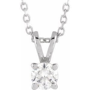 14K White  1/4 CT Lab-Grown Diamond Solitaire 16-18" Necklace-Lab-Grown Diamond-4Mm :: 1/4 Ct