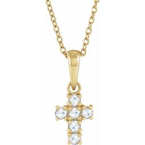 14K Yellow 1/6 CTW Rose-Cut Natural Diamond Cross 16-18" Necklace-Natural Diamond-2Mm :: 1/6 Ctw