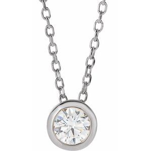 14K White 1/4 CT Natural Diamond Bezel-Set 16-18" Necklace-Natural Diamond-4.1Mm :: 1/4 Ct