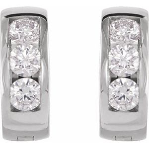 14K White 1/5 CTW Natural Diamond 10 mm Hinged Hoop Earrings-Round-10 Mm