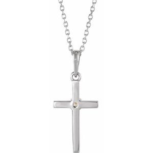 Sterling Silver .03 CT Natural Diamond Cross 16-18" Necklace-Natural Diamond-2Mm :: 0.03 Ct