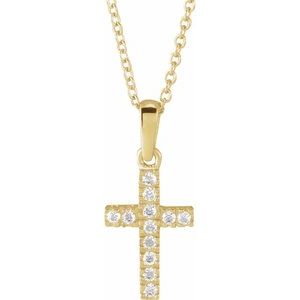 14K Yellow Imitation White Cubic Zirconia Cross 15" Necklace-Imitation White Cubic Zirconia-1.2 Mm