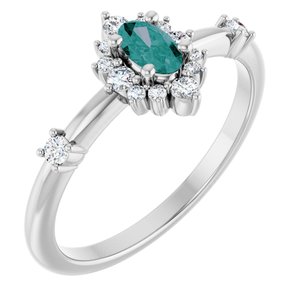 14K White Lab-Grown Alexandrite & 1/6 CTW Natural Diamond Halo-Style Ring-Oval-5 X 3 Mm