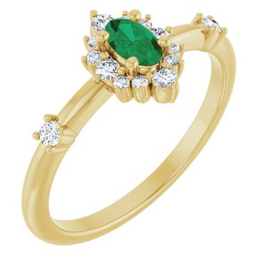 14K Yellow Natural Emerald & 1/6 CTW Natural Diamond Halo-Style Ring-Oval-5 X 3 Mm