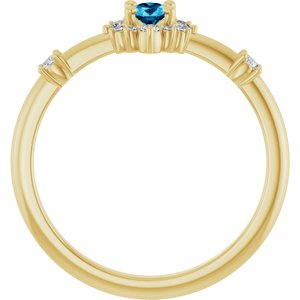 14K Yellow Natural Aquamarine & 1/6 CTW Natural Diamond Halo-Style Ring-Oval-5 X 3 Mm
