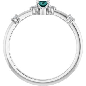 14K White Lab-Grown Alexandrite & 1/6 CTW Natural Diamond Halo-Style Ring-Oval-5 X 3 Mm