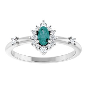 14K White Lab-Grown Alexandrite & 1/6 CTW Natural Diamond Halo-Style Ring-Oval-5 X 3 Mm