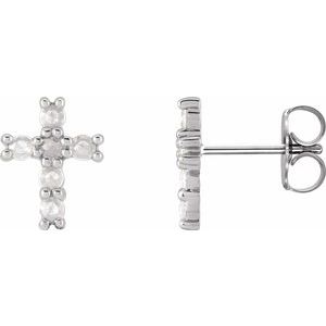 14WH 1/5 CTW Rose-Cut Natural Diamond Cross Earings-2 Mm-14Wh