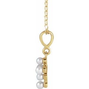 14K Yellow Cultured White Seed Pearl Youth Cross 16" Necklace-Cultured White Seed Pearl-2 Mm