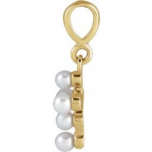 14K Yellow Cultured White Seed Pearl Youth Cross Pendant-Cultured White Seed Pearl-2 Mm