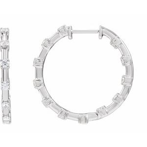 14K White 1 CTW Lab-Grown Diamond Inside-Outside 25.1 mm Hoop Earrings-Round-25.14 Mm