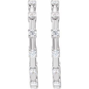 14K White 1 CTW Lab-Grown Diamond Inside-Outside 25.1 mm Hoop Earrings-Round-25.14 Mm