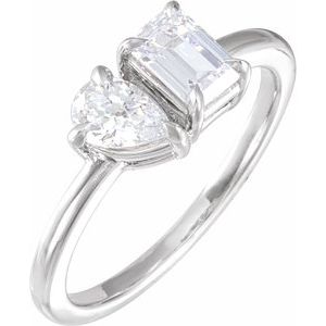 14K White 1 CTW Lab-Grown Diamond Two-Stone Ring-Emerald-6 X 4 Mm