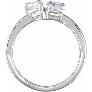 14K White 1 CTW Lab-Grown Diamond Two-Stone Ring-Emerald-6 X 4 Mm