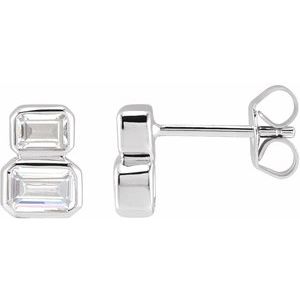 14K White 1 CTW Lab-Grown Diamond Two-Stone Stud Earrings-4.5 X 3 Mm-14K White