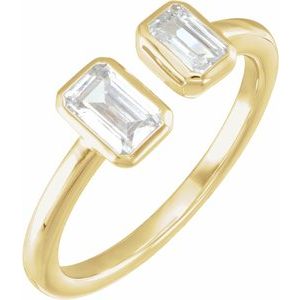 14K Yellow 1 CTW Lab-Grown Diamond Two-Stone Ring-Emerald-5 X 3.5 Mm