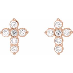 14K Rose 1/6 CTW Natural Diamond Cross Earrings-1.5 Mm-14K Rose