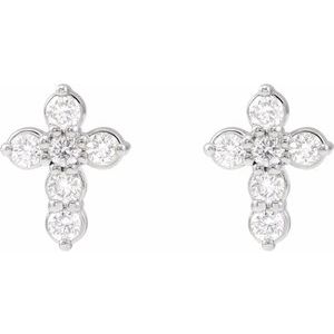 Platinum 1/6 CTW Natural Diamond Cross Earrings-1.5 Mm-Platinum