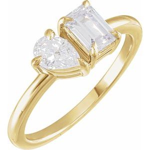 14K Yellow 1 CTW Lab-Grown Diamond Two-Stone Ring-Emerald-6 X 4 Mm