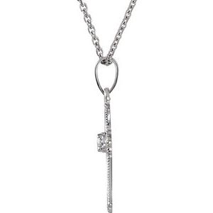 14K White .06 CT Natural Diamond Cross 18" Necklace-18 In-Polished