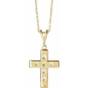 14K Yellow 1/2 CTW Natural Diamond French-Set Cross 16-18" Necklace-Natural Diamond-2.8Mm :: 1/2 Ctw