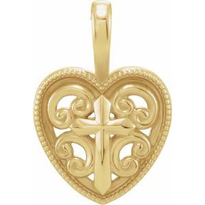 14K Yellow 18.7x12.6 mm Cross and Heart Pendant-Polished