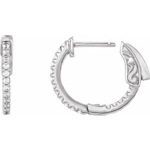 14K White 1/3 CTW Natural Diamond Inside-Outside 15.5 mm Hinged Hoop Earrings-Round-15.5 Mm