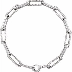 14K White 1 CTW Natural Diamond Link 7" Bracelet-Natural Diamond-Natural Diamond