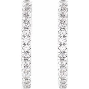 14K White 3/8 CTW Lab-Grown Diamond 17.4 mm Hoop Earrings-Round-17.4 Mm
